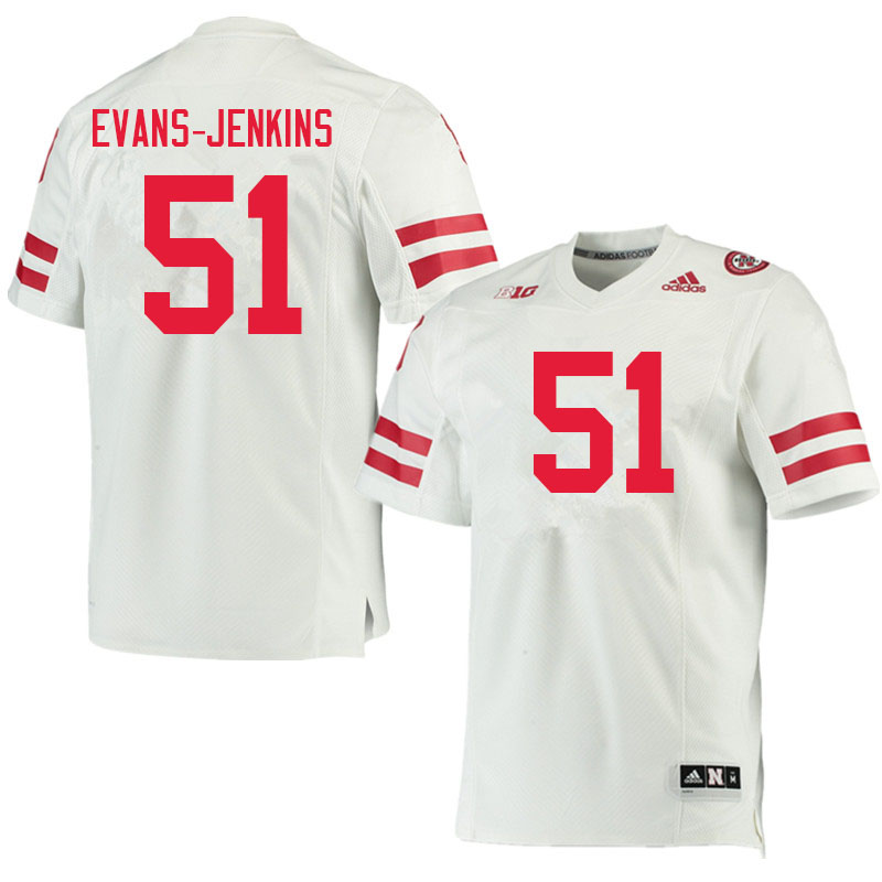Men #51 Justin Evans-Jenkins Nebraska Cornhuskers College Football Jerseys Sale-White - Click Image to Close